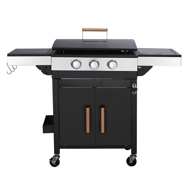 တွန်းလှည်းဖြင့် 2 Burner Gas BBQ Plancha Griddle